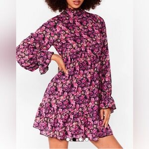 Floral High Neck Mini Smock Dress size 8 [ G-2]